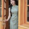 Soft green painterly print| Modern one-Pieces Qipao Dress(婺曼) - Thumbnail Image 11