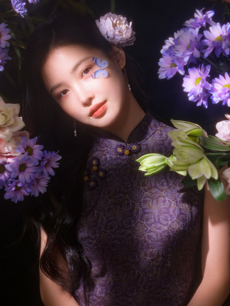 Dusk Violet Ramie | Modern One-Piece Qipao Dress (檀锦) - Image 1