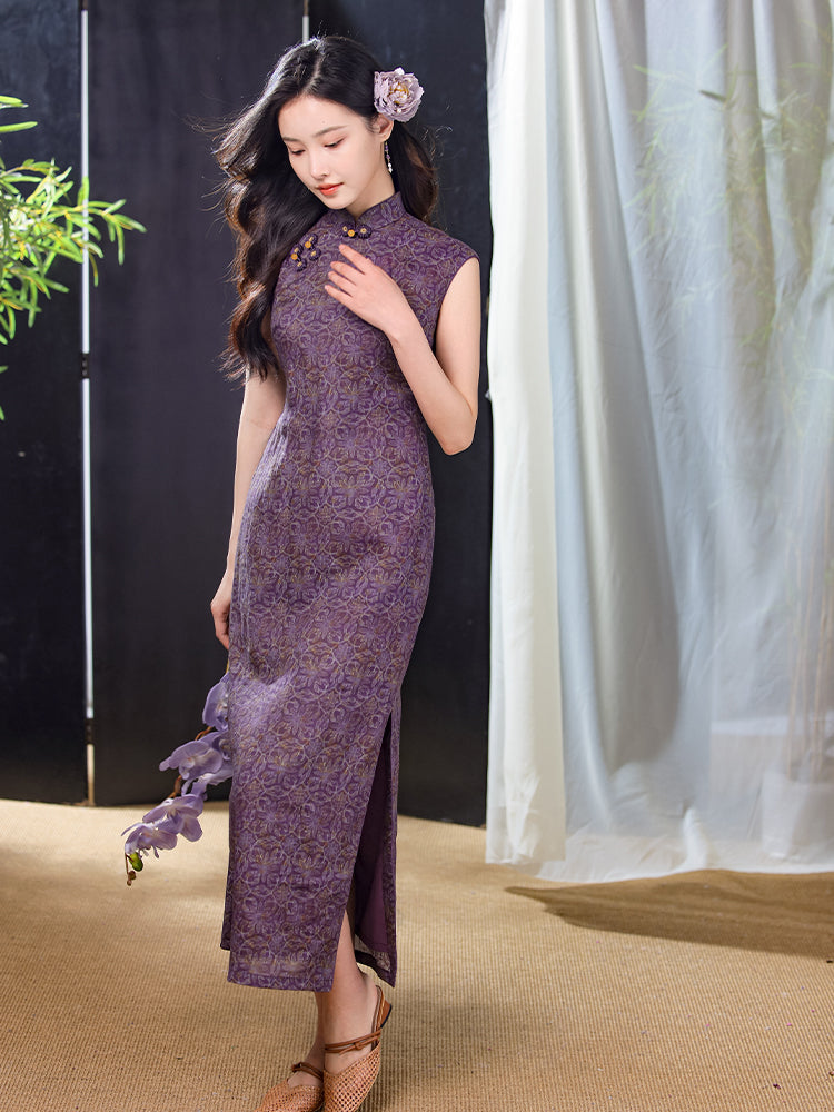 Dusk Violet Ramie | Modern One-Piece Qipao Dress (檀锦) - Image 2