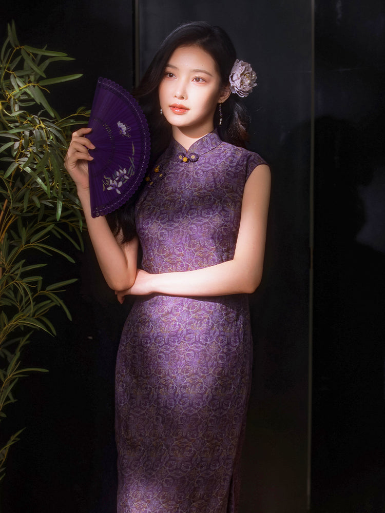 Dusk Violet Ramie | Modern One-Piece Qipao Dress (檀锦) - Image 3