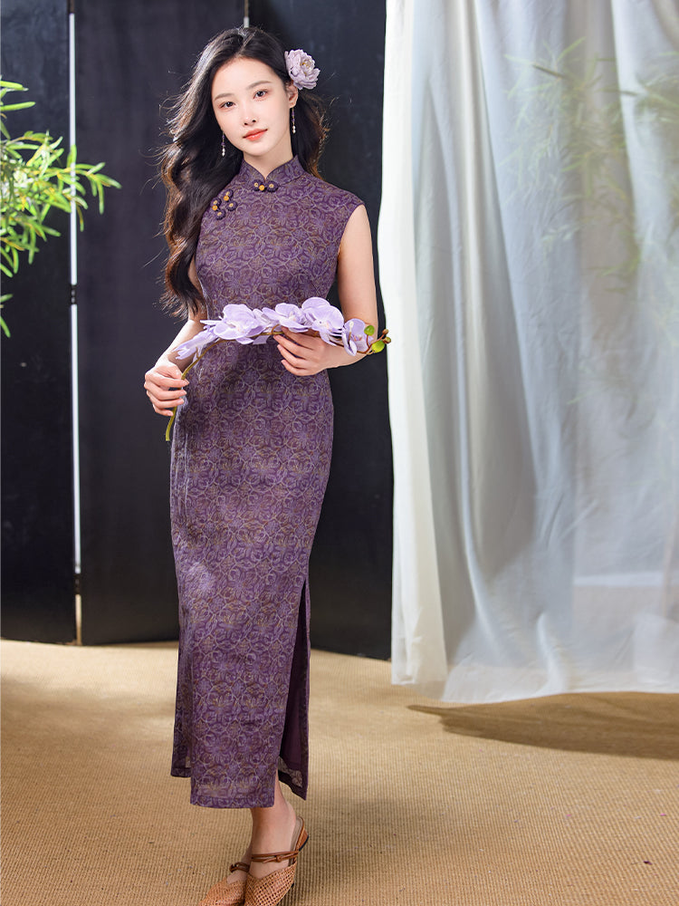 Dusk Violet Ramie | Modern One-Piece Qipao Dress (檀锦) - Image 4