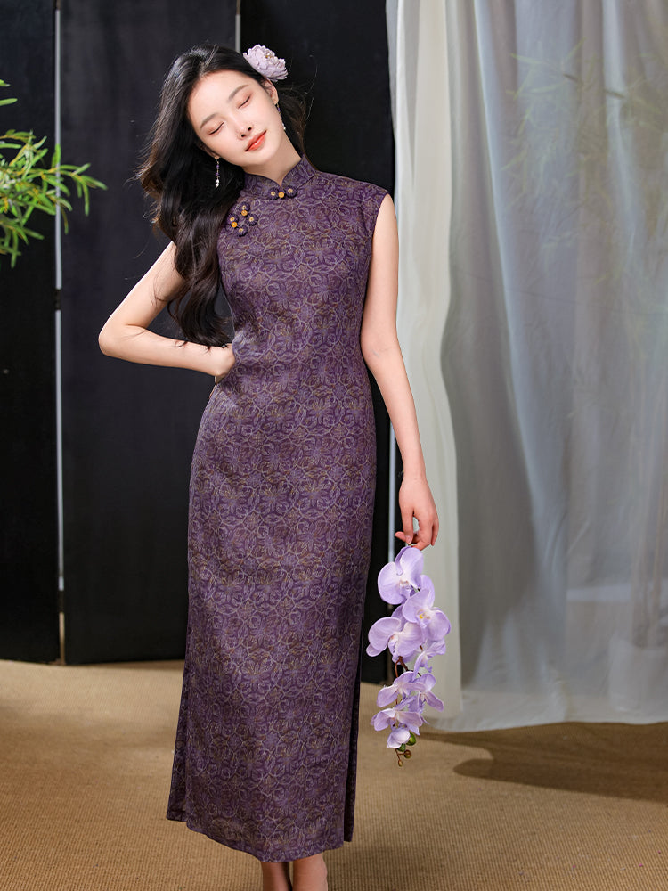 Dusk Violet Ramie | Modern One-Piece Qipao Dress (檀锦) - Image 6