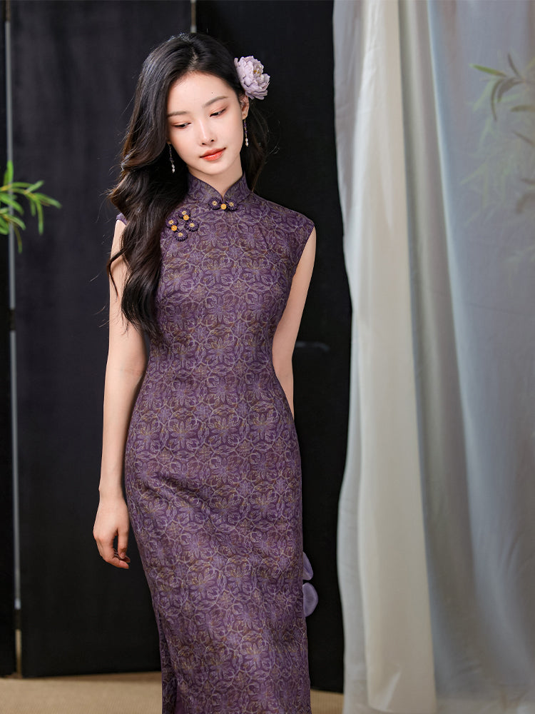 Dusk Violet Ramie | Modern One-Piece Qipao Dress (檀锦) - Image 7