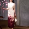 Oxblood red Mapped Ombré Dyeing | Modern one-Pieces Qipao Dress(桃浅) - Thumbnail Image 4