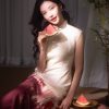 Oxblood red Mapped Ombré Dyeing | Modern one-Pieces Qipao Dress(桃浅) - Thumbnail Image 5