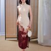 Oxblood red Mapped Ombré Dyeing | Modern one-Pieces Qipao Dress(桃浅) - Thumbnail Image 7