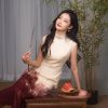 Oxblood red Mapped Ombré Dyeing | Modern one-Pieces Qipao Dress(桃浅) - Thumbnail Image 8