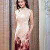 Oxblood red Mapped Ombré Dyeing | Modern one-Pieces Qipao Dress(桃浅) - Thumbnail Image 10