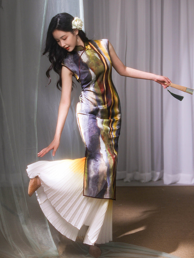 Artistic Vintage in Oil-Painting Tones | Modern one-Pieces Qipao Dress(玟歌) - Image 4
