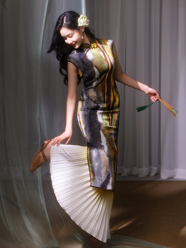 Artistic Vintage in Oil-Painting Tones | Modern one-Pieces Qipao Dress(玟歌) - Image 7