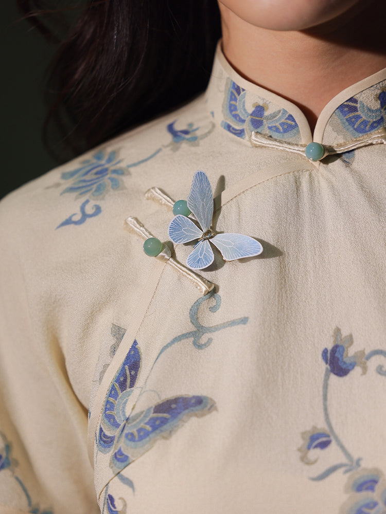 Apricot White Delicate Linen Two-Piece Set | Short Qipao Top(温言) - Image 7
