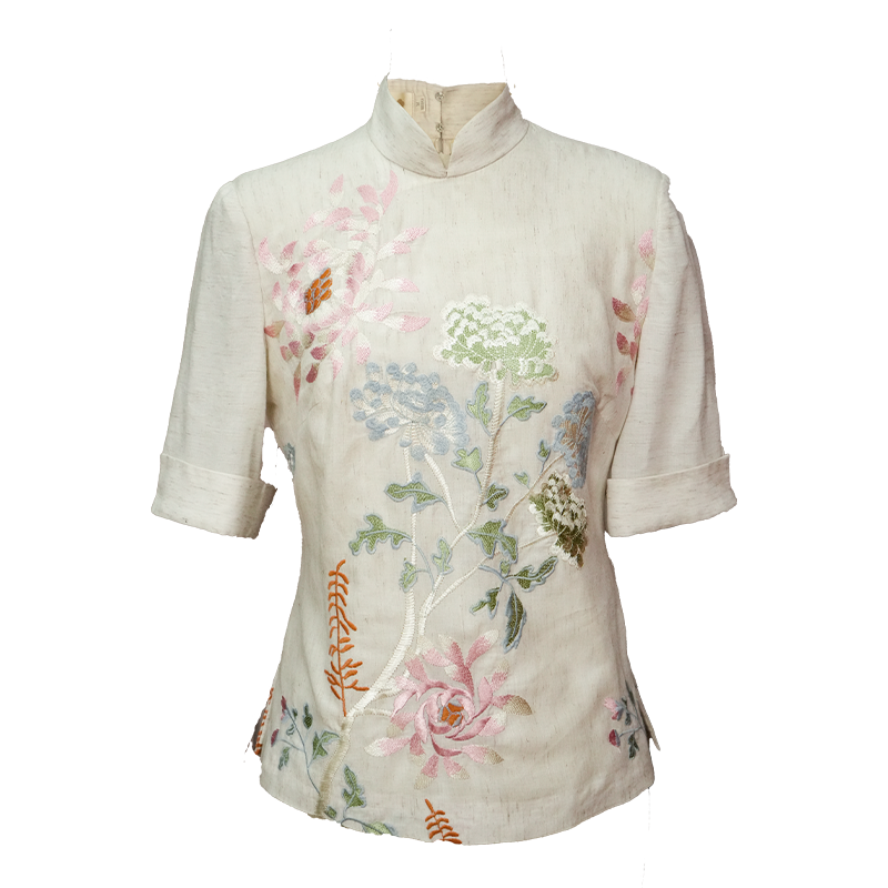 Beige Organic Cotton-Linen | Quarter-Sleeve Qipao Top (小荷间) - Image 14