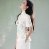 Beige Organic Cotton-Linen | Quarter-Sleeve Qipao Top (小荷间) - Thumbnail Image 4