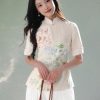 Beige Organic Cotton-Linen | Quarter-Sleeve Qipao Top (小荷间) - Thumbnail Image 5