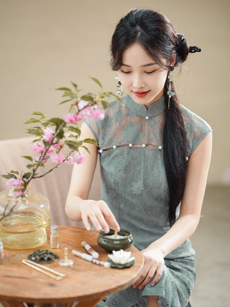 Celestial Aurora Blue Premium Lace | Modern one-Pieces Qipao Dress (雅瓷) - Image 7