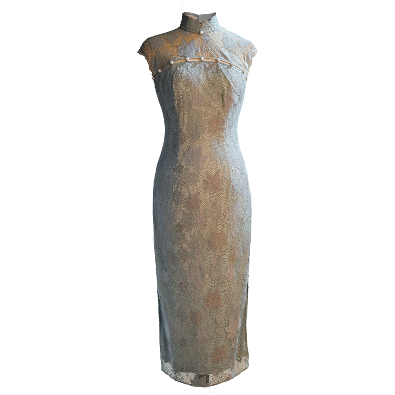 Celestial Aurora Blue Premium Lace | Modern one-Pieces Qipao Dress (雅瓷) - Image 9