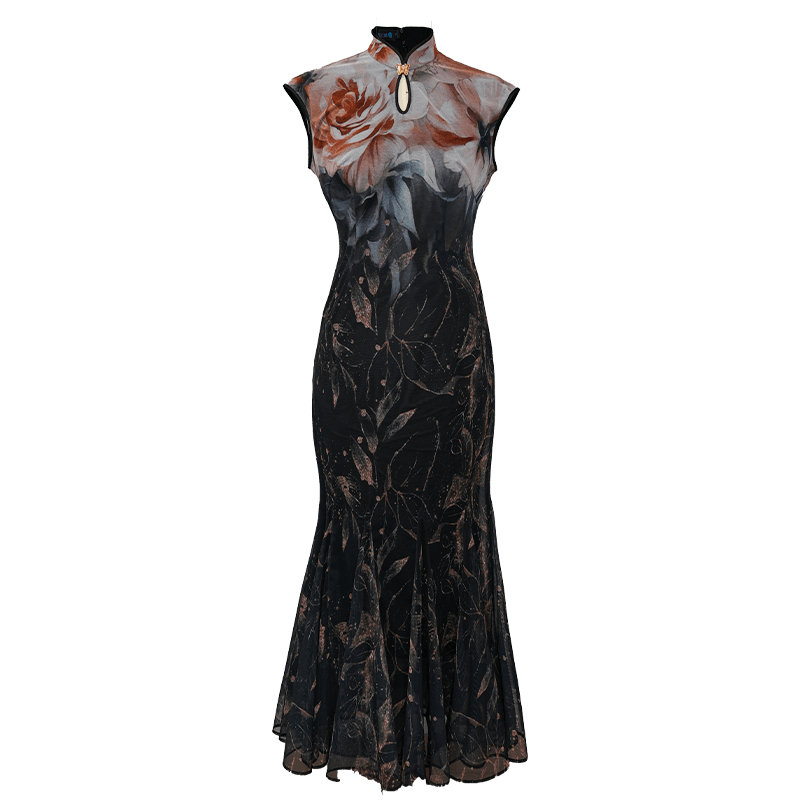 Rose print pattern|Gold-thread embroidered mermaid skirt(亦玫) - Image 18
