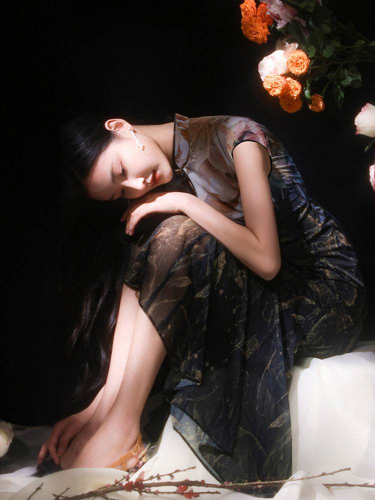 Rose print pattern|Gold-thread embroidered mermaid skirt(亦玫) - Image 13
