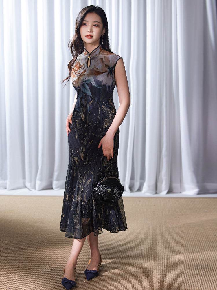 Rose print pattern|Gold-thread embroidered mermaid skirt(亦玫) - Image 14