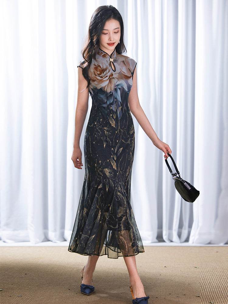 Rose print pattern|Gold-thread embroidered mermaid skirt(亦玫) - Image 15