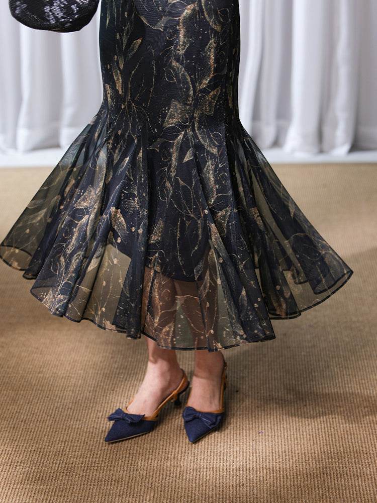 Rose print pattern|Gold-thread embroidered mermaid skirt(亦玫) - Image 16