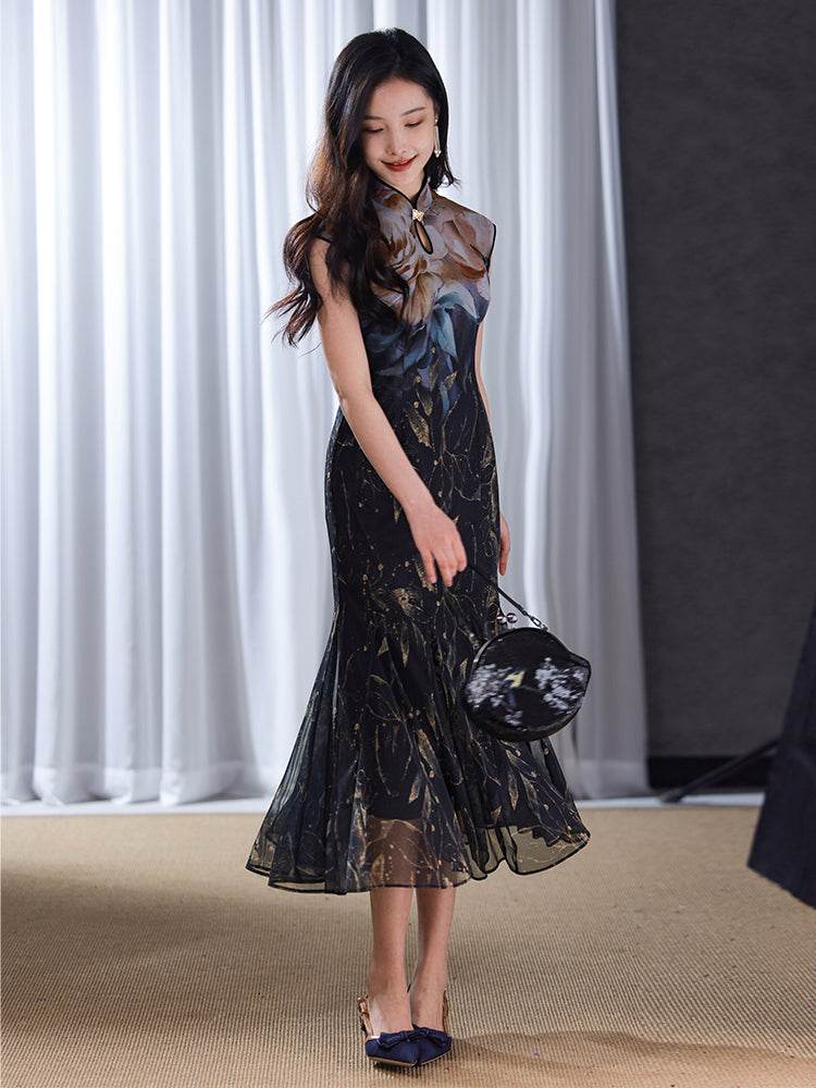 Rose print pattern|Gold-thread embroidered mermaid skirt(亦玫) - Image 4