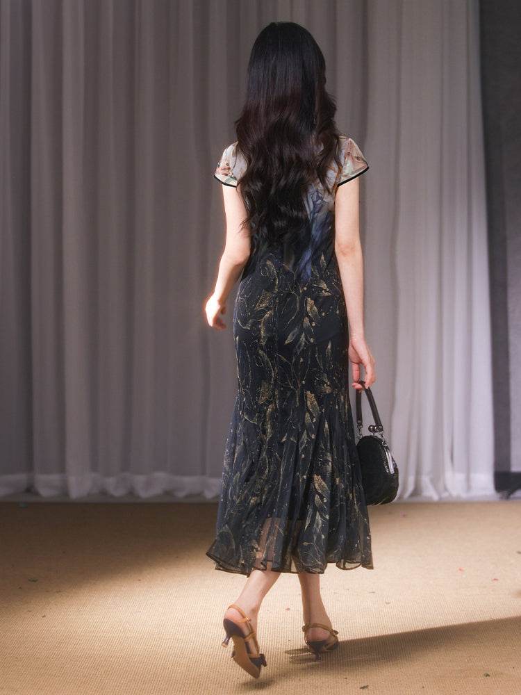 Rose print pattern|Gold-thread embroidered mermaid skirt(亦玫) - Image 7
