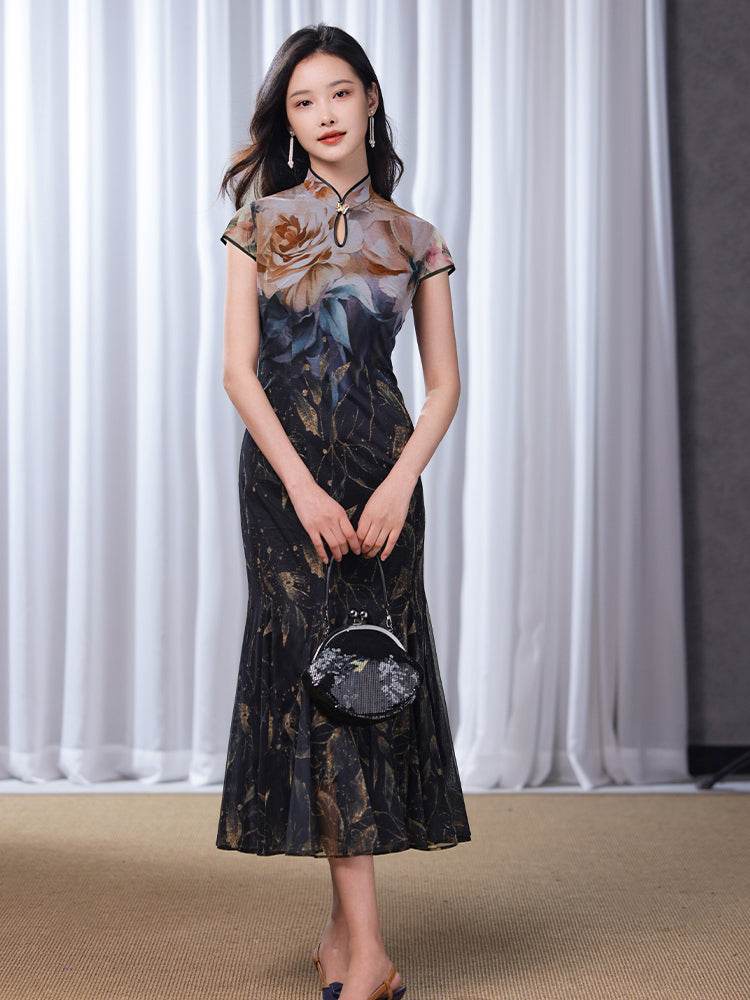 Rose print pattern|Gold-thread embroidered mermaid skirt(亦玫) - Image 9
