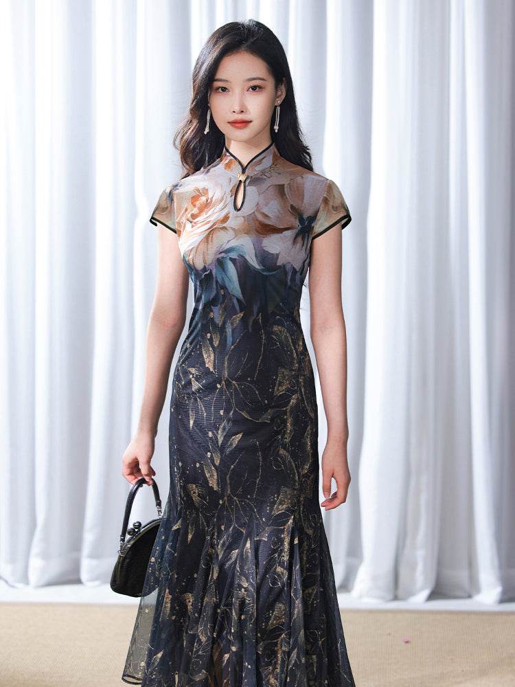 Rose print pattern|Gold-thread embroidered mermaid skirt(亦玫) - Image 10