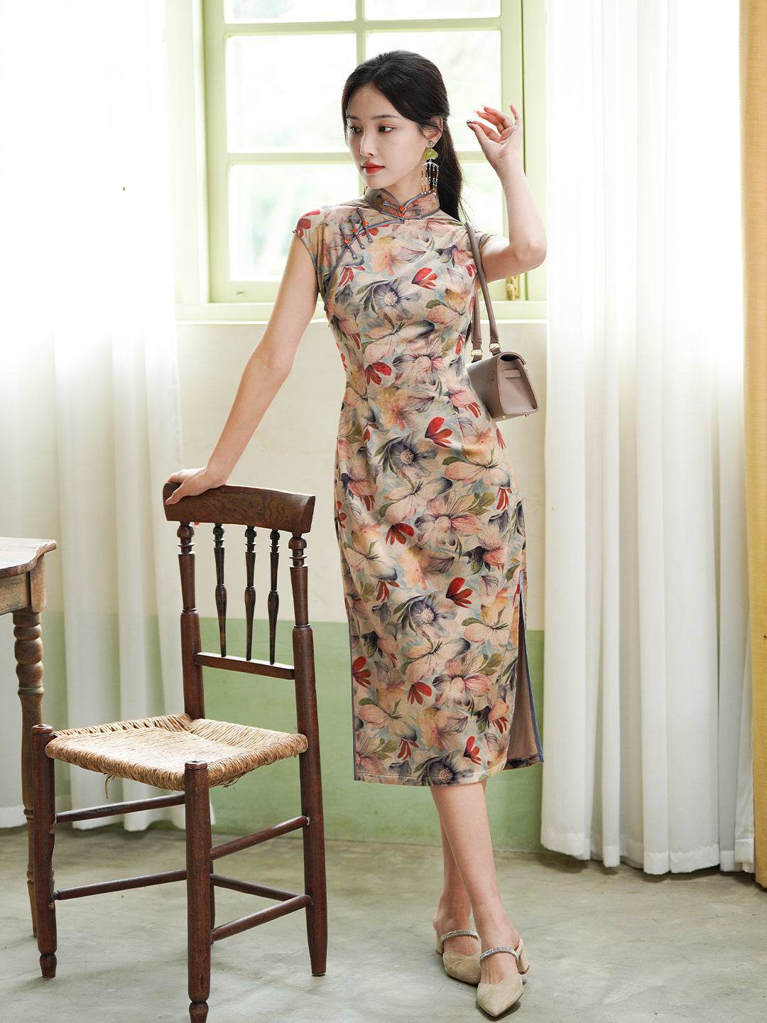 Luxury Italian milled stretch velvet| Modern one-Pieces Qipao Dress(知熹) - Image 8