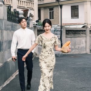 Warm Apricot Frosted Matte Stretch Mesh | Modern one-Pieces Qipao Dress (竹瑶)