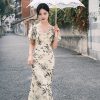 Warm Apricot Frosted Matte Stretch Mesh | Modern one-Pieces Qipao Dress (竹瑶) - Thumbnail Image 2