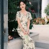 Warm Apricot Frosted Matte Stretch Mesh | Modern one-Pieces Qipao Dress (竹瑶) - Thumbnail Image 3
