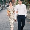 Warm Apricot Frosted Matte Stretch Mesh | Modern one-Pieces Qipao Dress (竹瑶) - Thumbnail Image 4