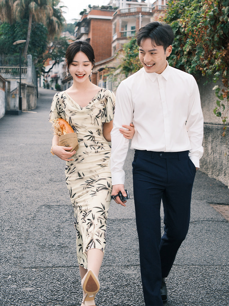 Warm Apricot Frosted Matte Stretch Mesh | Modern one-Pieces Qipao Dress (竹瑶) - Image 4