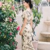 Warm Apricot Frosted Matte Stretch Mesh | Modern one-Pieces Qipao Dress (竹瑶) - Thumbnail Image 5