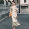 Warm Apricot Frosted Matte Stretch Mesh | Modern one-Pieces Qipao Dress (竹瑶) - Thumbnail Image 7