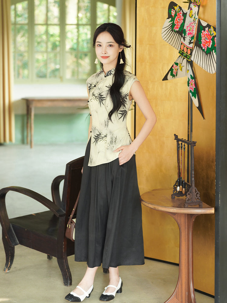 Beige Ramie Botanical Dye | Neo-Chinese Qipao Top(竹语) - Image 2